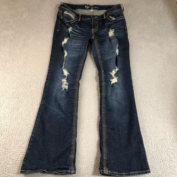 Ariya Jeans Womens 13/14 Blue Flare Leg Distressed Grunge Preppy Denim Outdoor - Picture 1 of 10